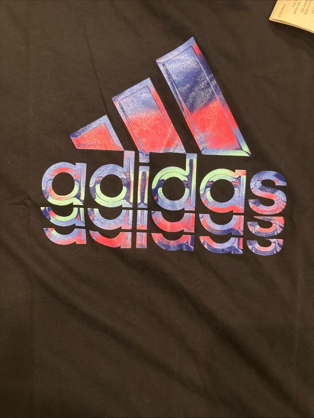 adidas big Kids size 16(XL) Black Logo Tee with Holographic Accent NWT